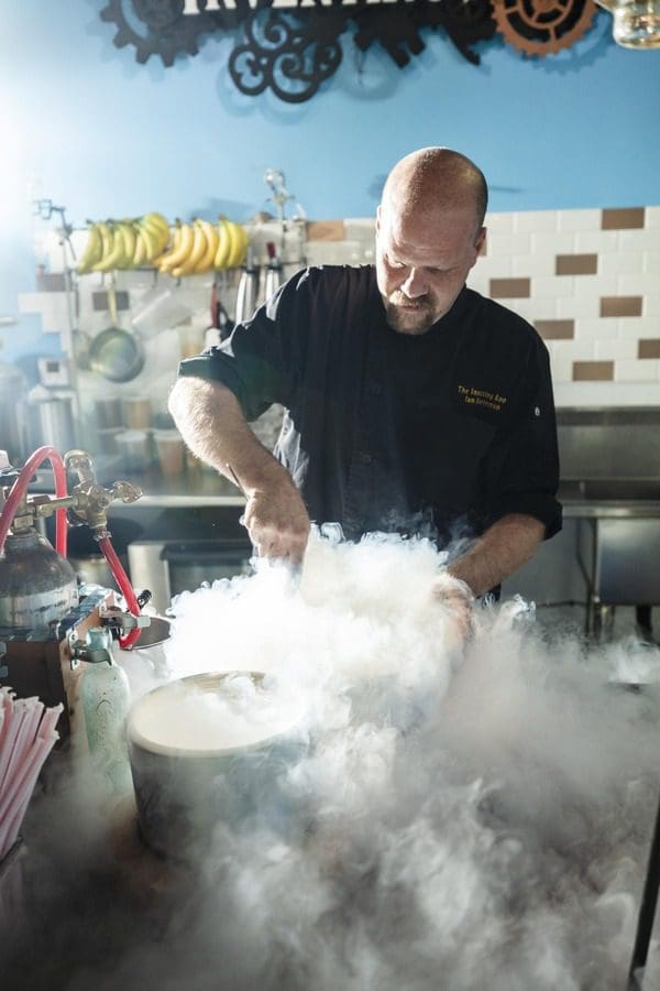 A chef makes ice cream using an inventive technique at The Inventing Room.