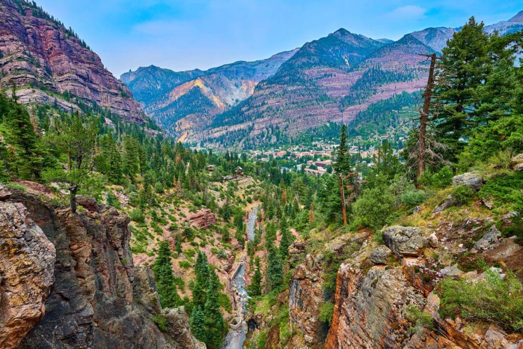 A beautiful valley near Ouray, Colorado, one of the best weekend getaways near Denver for families, in the summer.