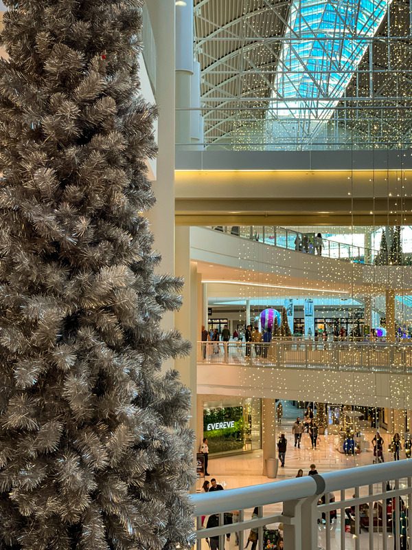 A Christmas tree and twinkling lights at the Mall of America.