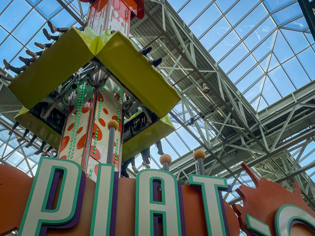A close up of a plunge ride at Nickelodeon Universe.