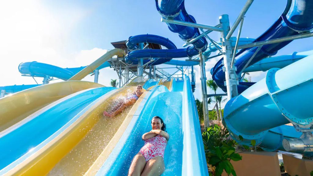 A girl going down the water slide at Hyatt Ziva Cap Cana in Punta Cana