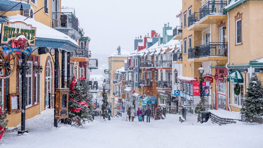 The quaint village covered in snow at Mont-Tremblant Ski Resort in Canada