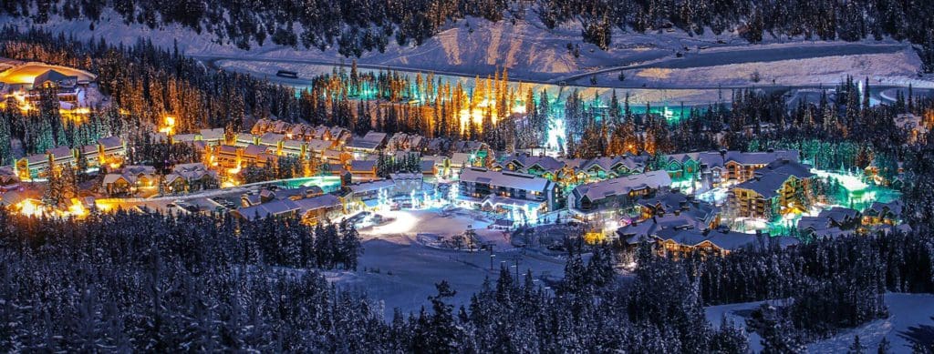 Panorama Mountain Resort in Canada illuminated at night