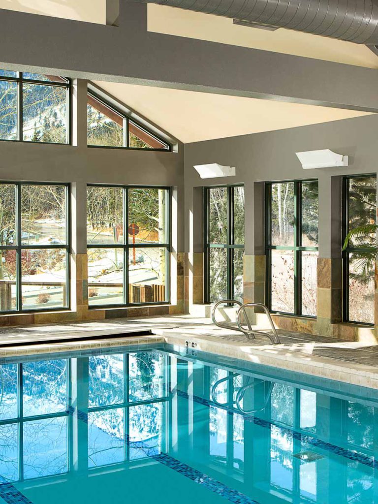 The indoor pool at the Teton Mountain Lodge & Spa, one of the best hotels in Jackson Hole for kids
