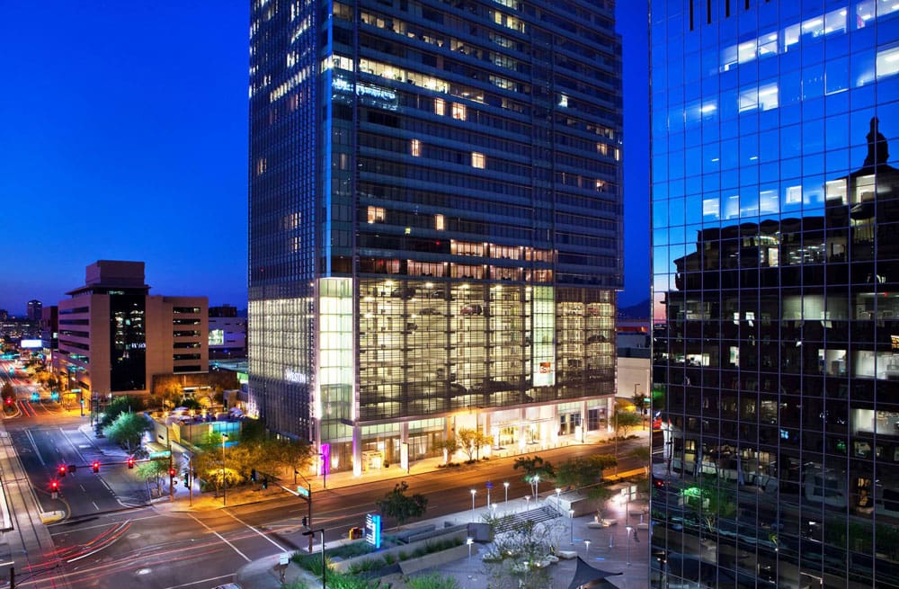 A view of the exterior of the Westin Phoenix Downtown