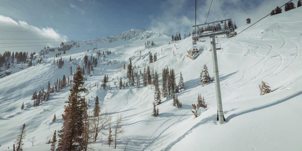 A view of the slopes at Brighton Resort, one of the best ski resorts in Utah for families.