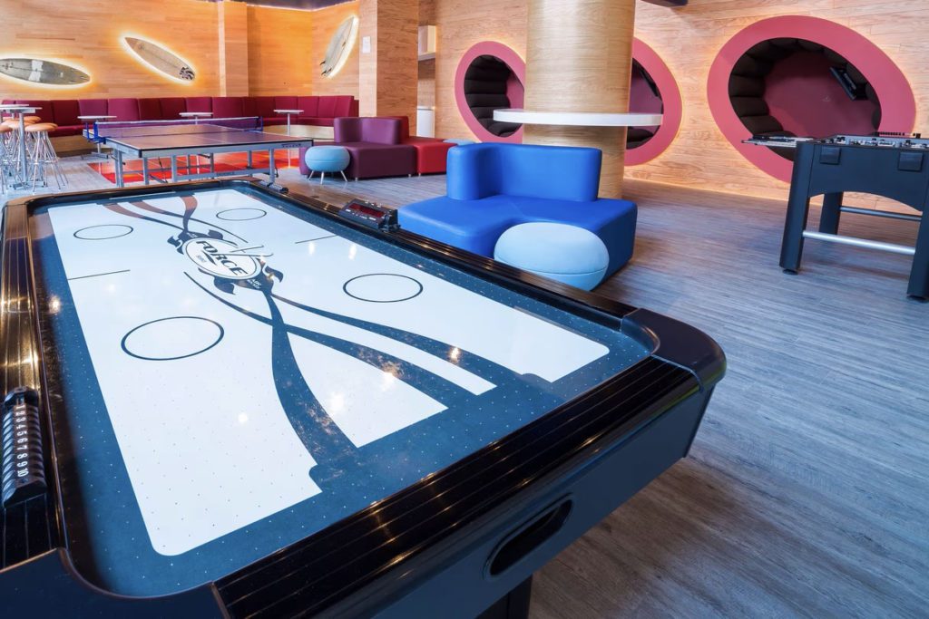 The indoor game room at  the JW Marriott Los Cabos, one of the best Marriott hotels in Mexico for families. 