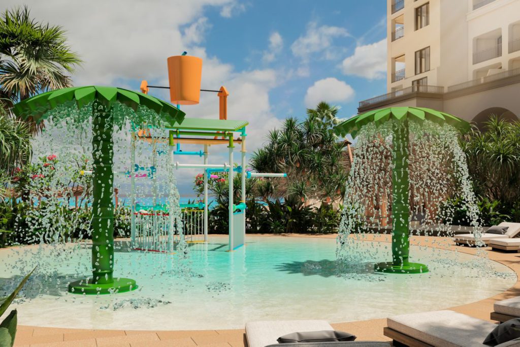 The outdoor splash zone at the Marriott Cancun All-Inclusive, one of the best Marriott hotels in Mexico for families. 