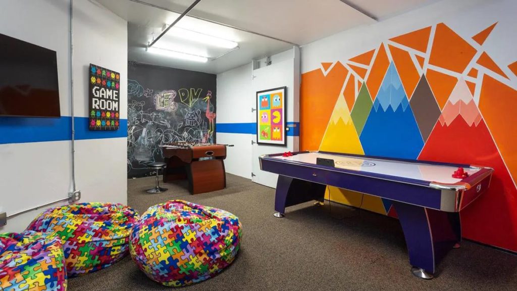 The kids' game room at the Silver Baron Lodge, one of the best hotels in Deer Valley for families. 