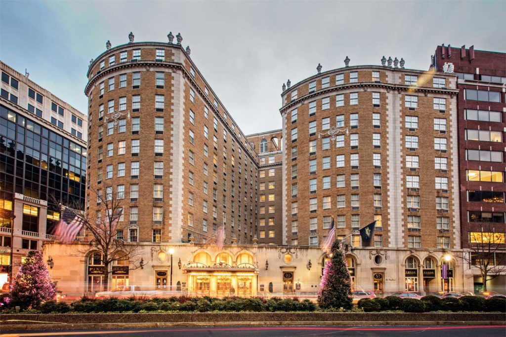An exterior view of the Mayflower Hotel in Washington DC