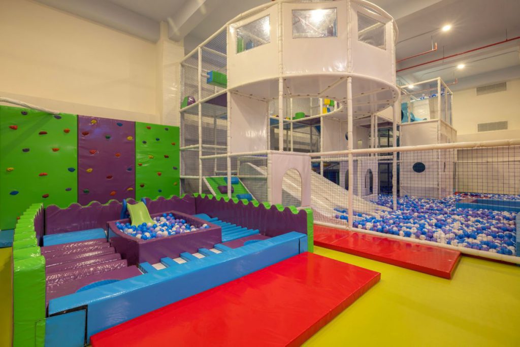 The indoor kids' zone at the Royalton Splash Riviera Cancun, one of the best Marriott hotels in Mexico for families. 
