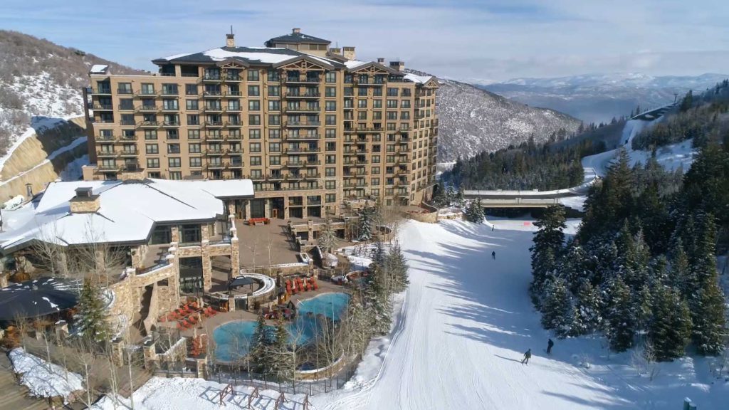 An aerial view of The St. Regis Deer Valley, one of the best hotels in Deer Valley for families.