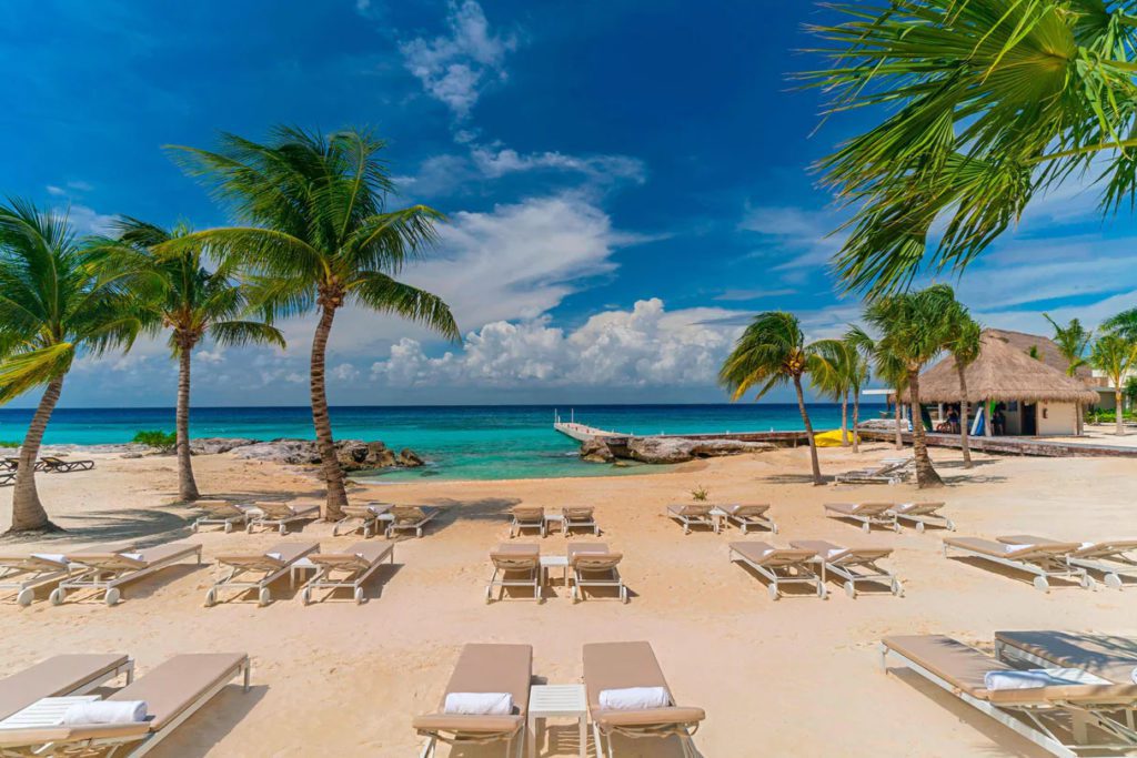 The private beach area at the Westin Cozumel. 