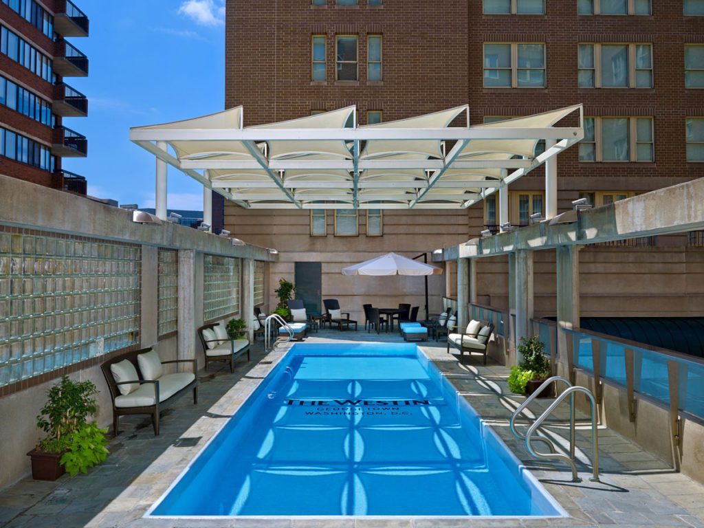 The outdoor pool at The Westin Georgetown, one of the best Marriott hotels in Washington DC for families. 