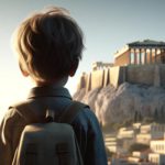 A child looking at the Acropolis in Athens.