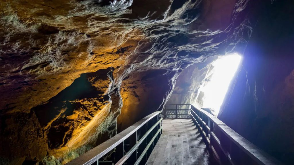 The Cave Store in La Jolla surrounded by beautiful waves. It's one of the best bucket list experiences in the United States for your family.