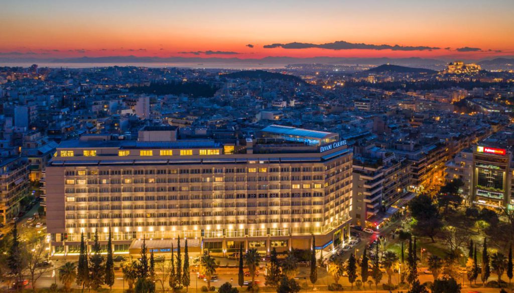 An exterior view of the Divani Caravel Hotel in Athens, Greece.
