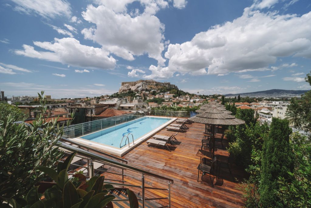 The outdoor pool at Electra Palace Athens, one of the best hotels in Athens for families.