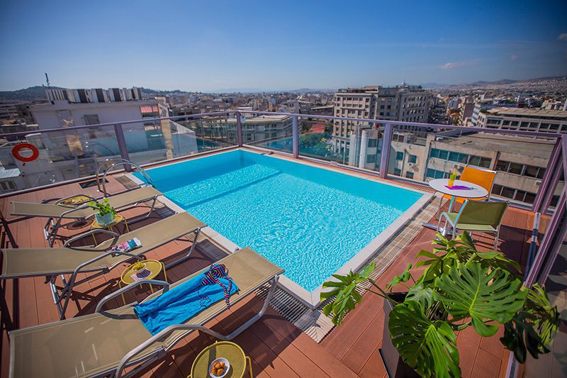 The outdoor pool at the Novus City Hotel in Athens, Greece. 