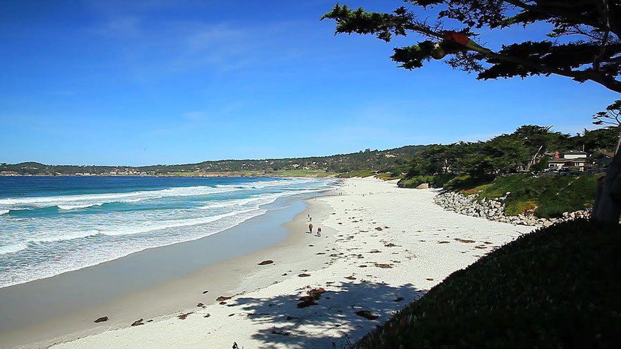A view of Carmel Beach in Carmel By The Sea, one of the best places to visit in California with kids.