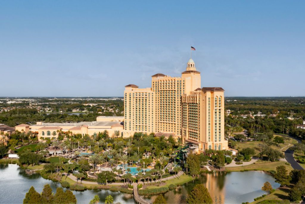 An exterior view of the JW Marriott Orlando Grand Lakes, one of the best Marriott hotels in Florida for families. 