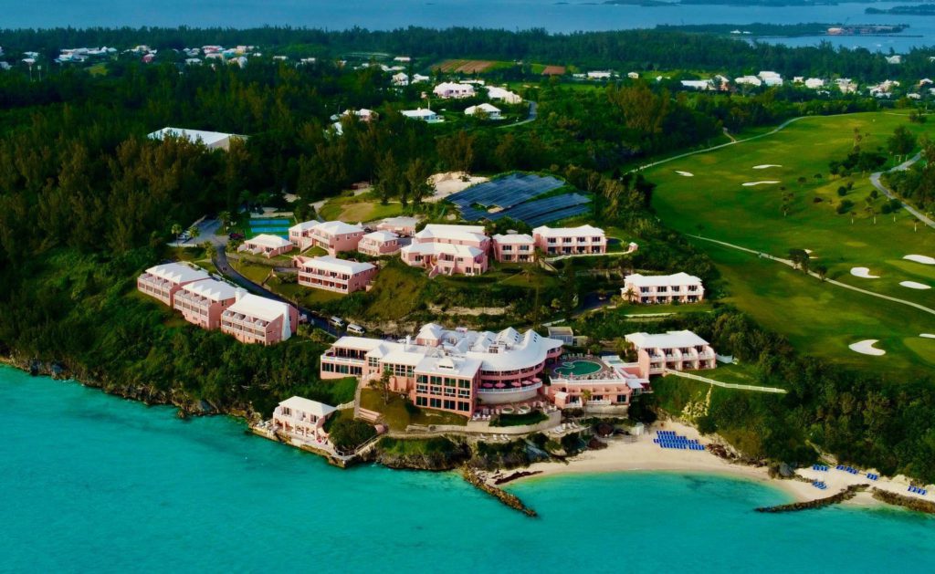 An aerial view of the Pompano Beach Club, one of the best hotels in Bermuda for families. 