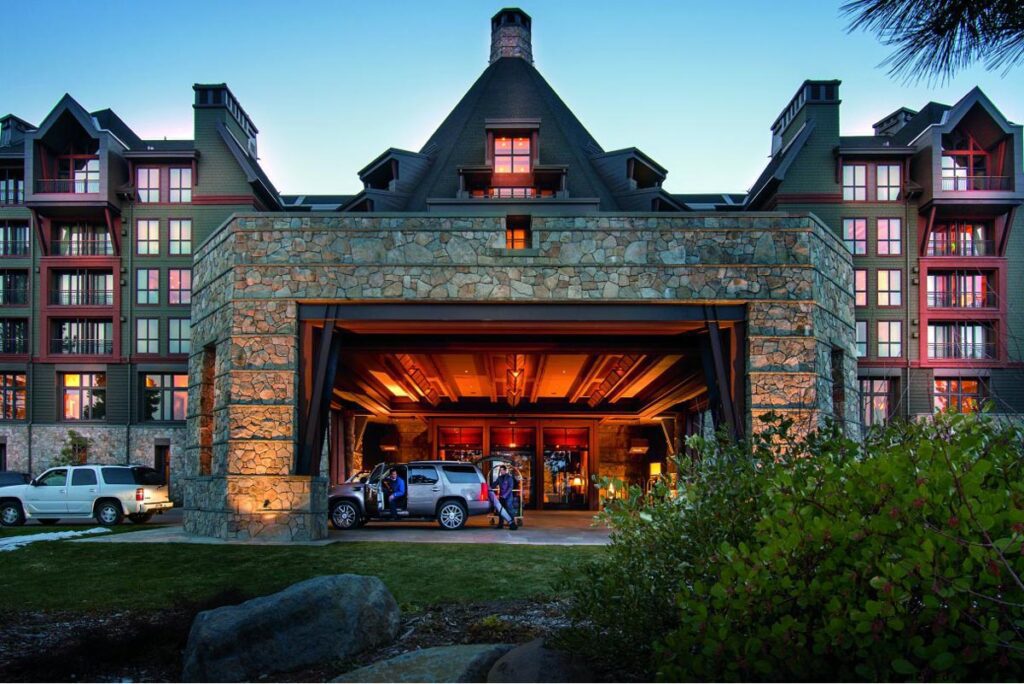 An exterior view of the Ritz-Carlton Lake Tahoe, one of the best Marriott hotels in California for families.