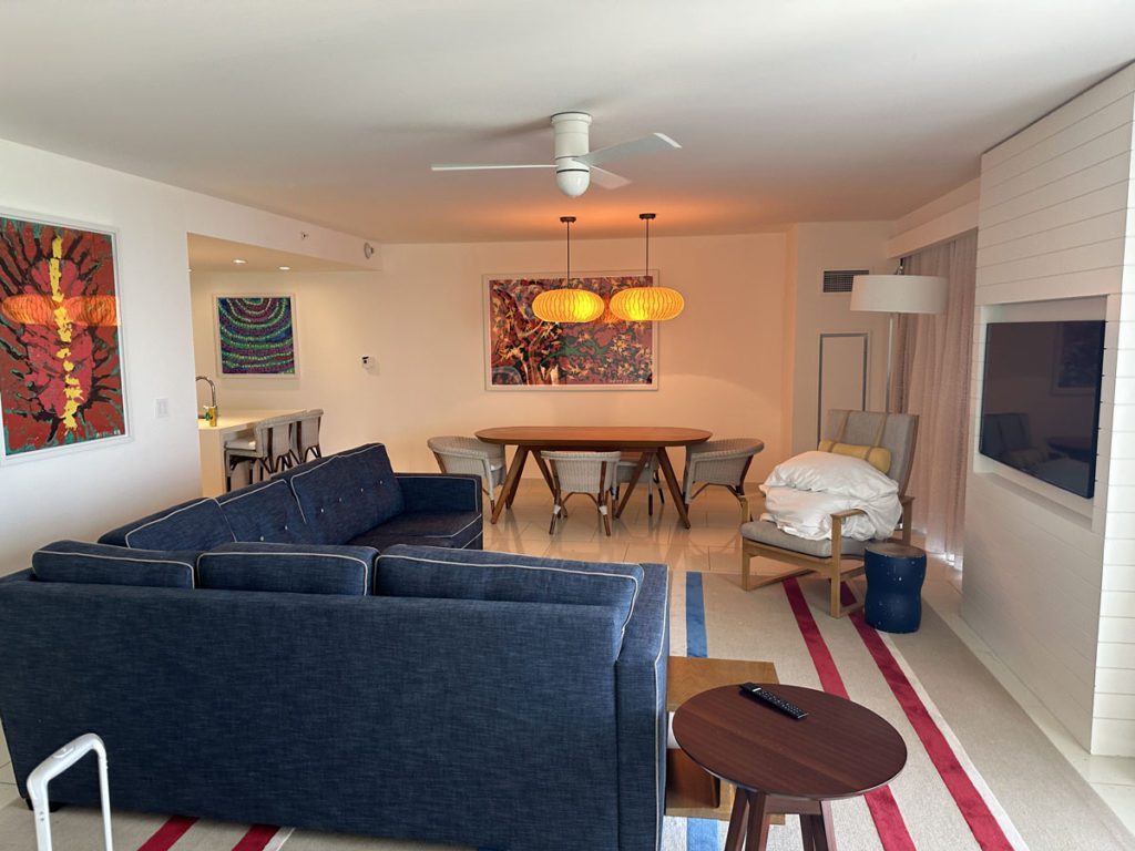 The living room area in one of the accommodations at Baha Mar Resort in the Bahamas.