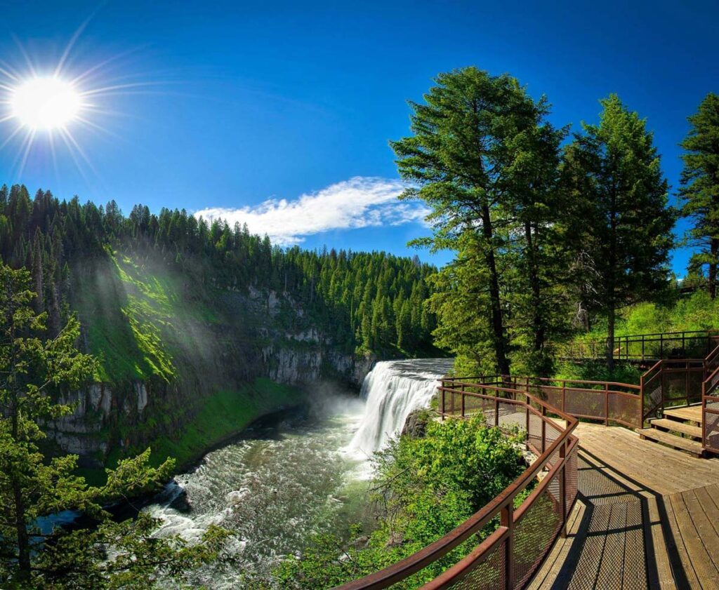 A view of the Idaho Falls from the river walk, one of the best weekend getaways from Salt Lake City for families.