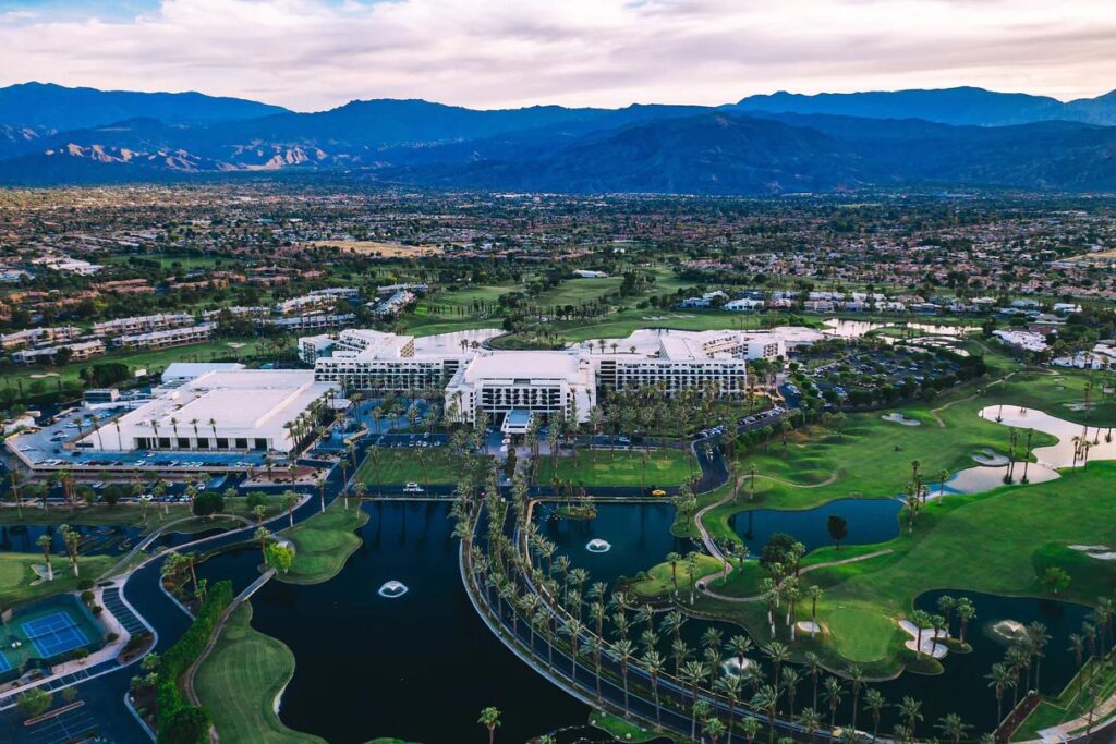 An aerial view of the JW Marriott Desert Springs Resort and Spa, one of the best Marriott hotels in California for families.