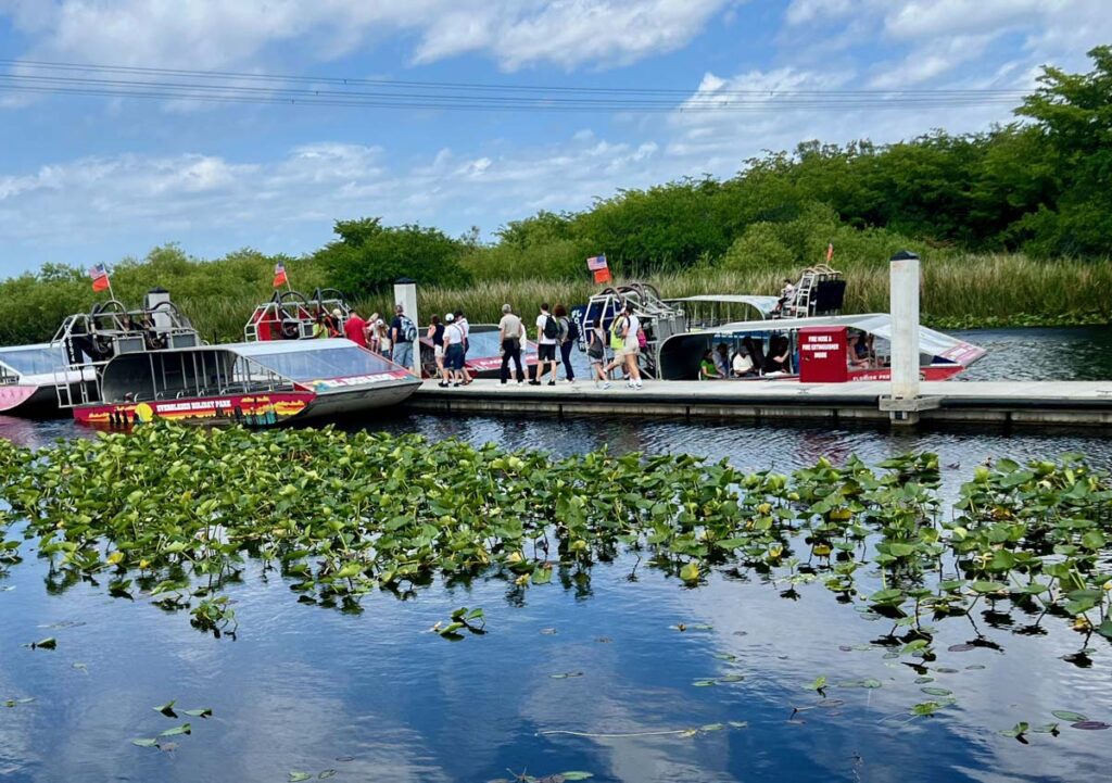 A boat in Everglades with kids in Florida