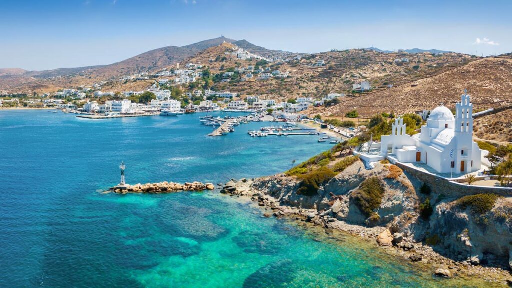Scenic view of a traditional Greek village by the sea