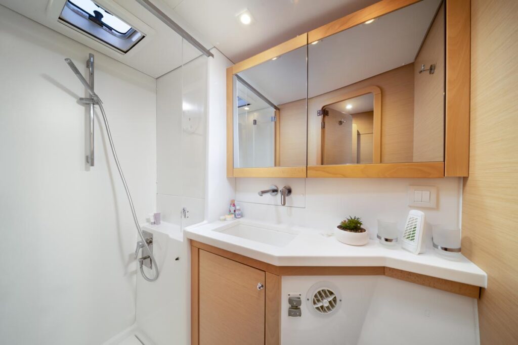 Modern ensuite bathroom on a Mediterranean catamaran